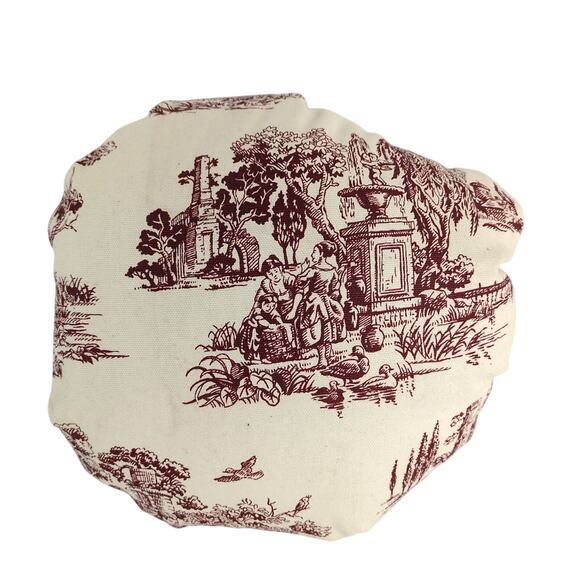 Folk Art Red Toile Fabric Stuffed Pumpkin 32" Around Farmhouse French Country - Picture 5 of 5